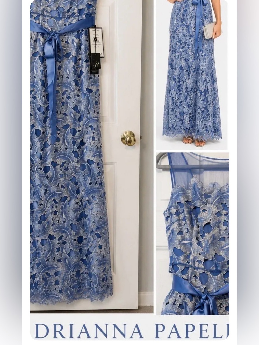 Adrianna Papell Periwinkle tonal lace formal gown Size 2